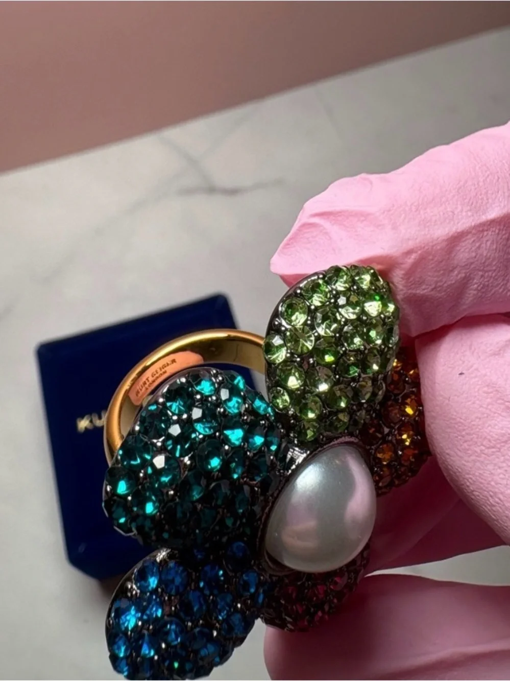 Kurt Geiger Multi Color Stone Flower Ring NIB - Picture 3 of 7